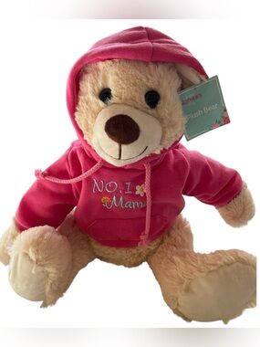 Mother’s Day Plush Teddy Bear Pink Hoodie “No.1 Mama” 14” NWT